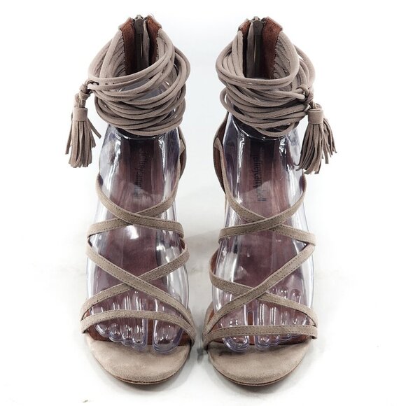 JEFFREY CAMPBELL Despina Strappy Sandal In Taupe Tassels - Picture 3 of 11